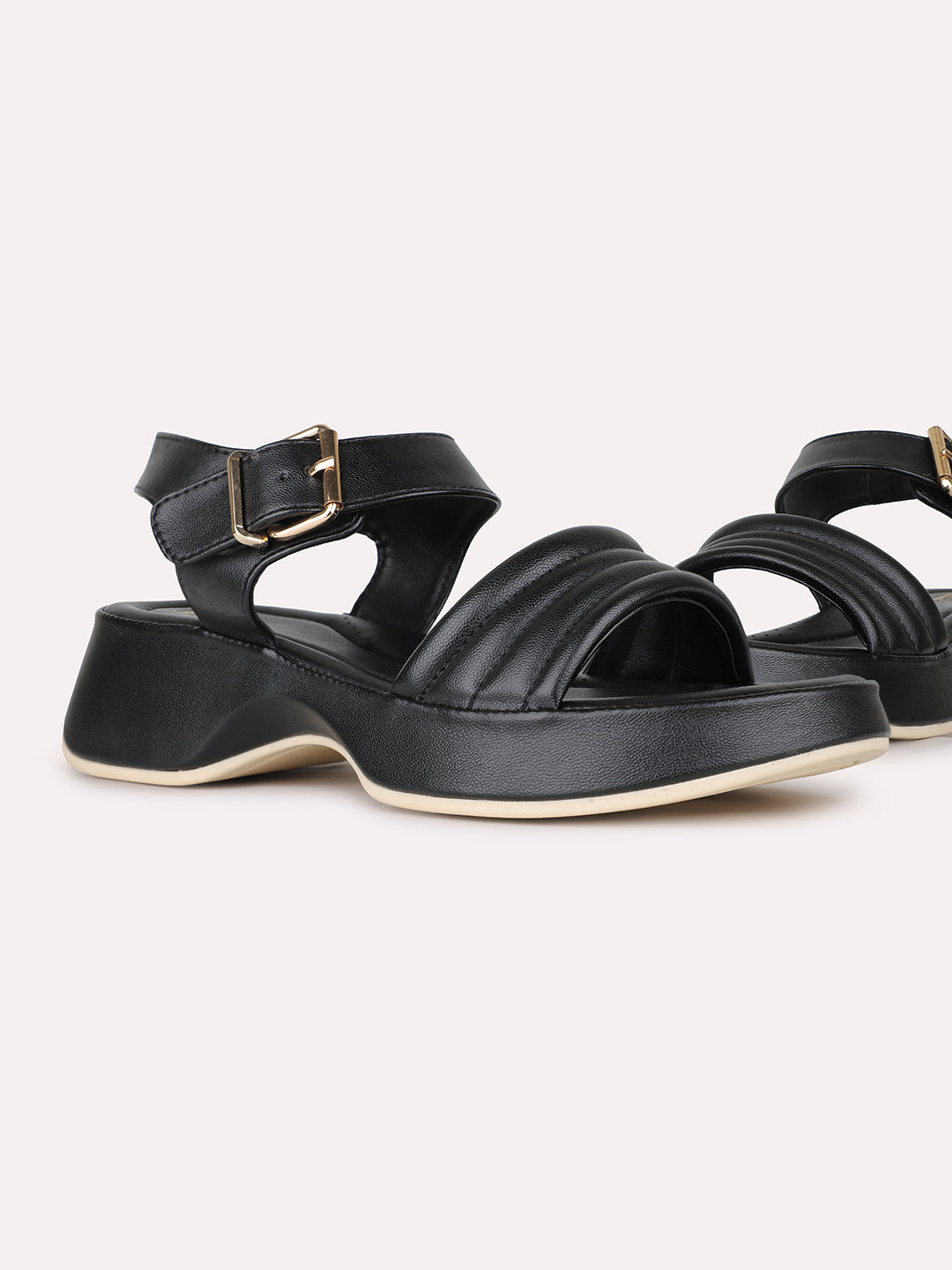 Women Black Party Wear Solid Pointed Platform Heel Sandals