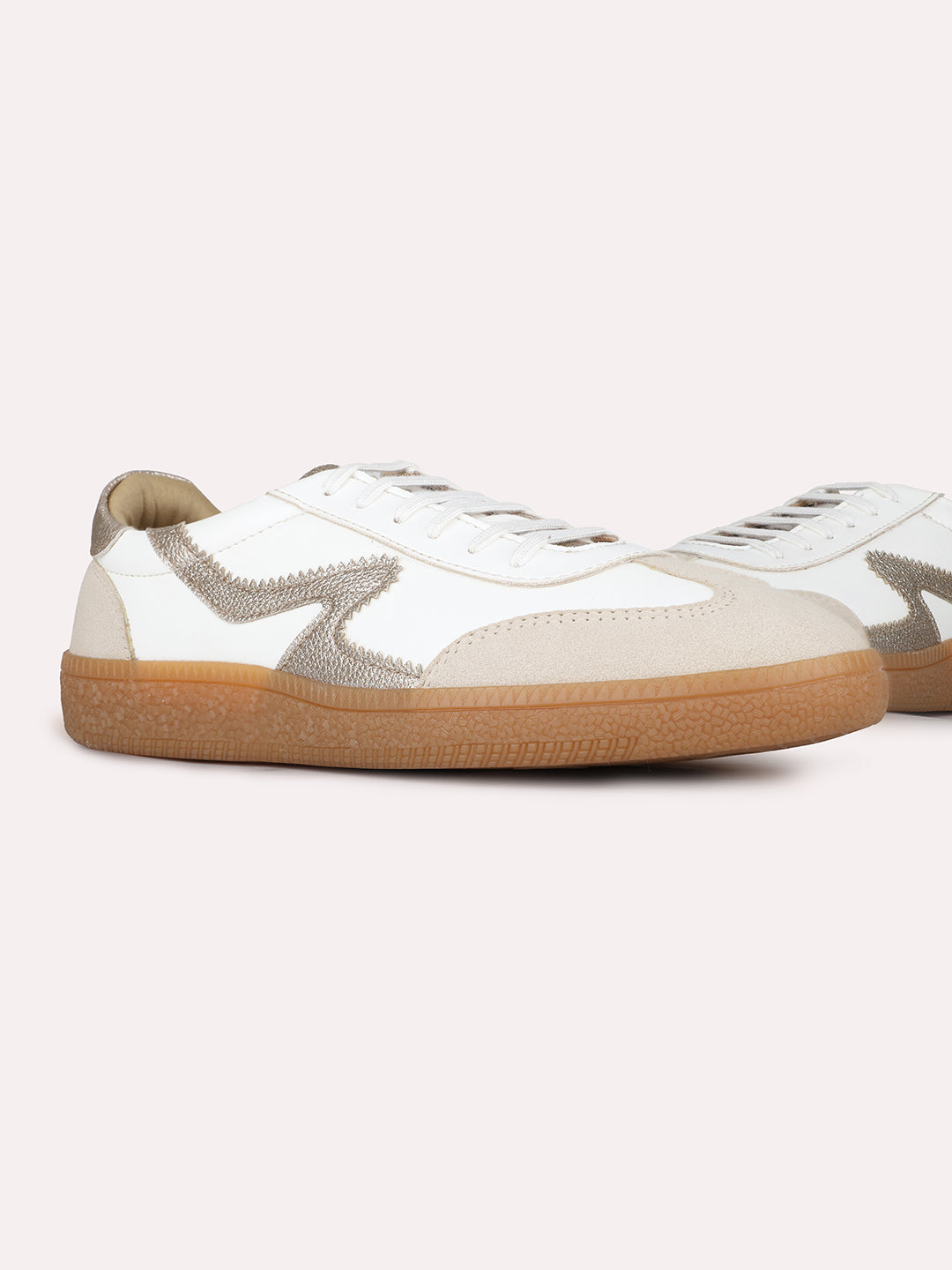 Women Golden Casual Solid Pointed Sneakers