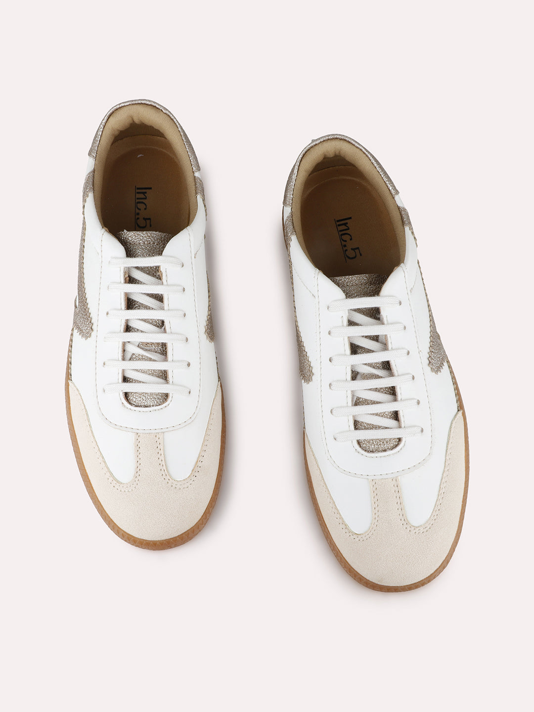 Women Golden Casual Solid Pointed Sneakers