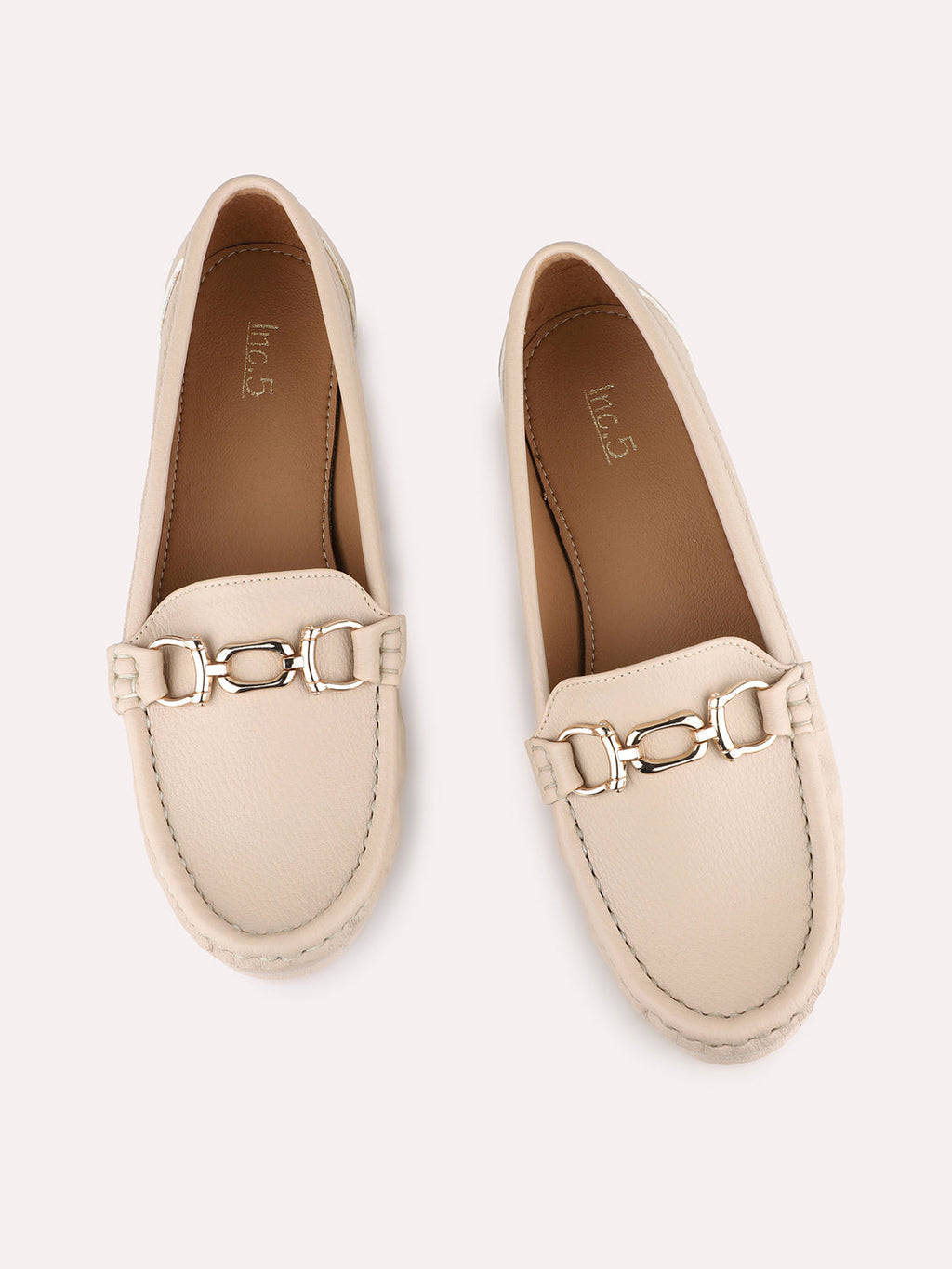 Women Beige Casual Solid Pattern Pointed Loafers