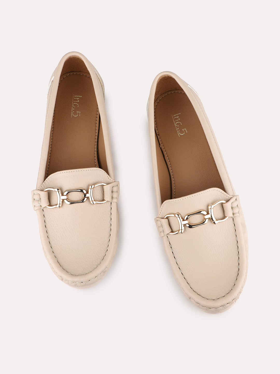 Women Beige Casual Solid Pattern Pointed Loafers
