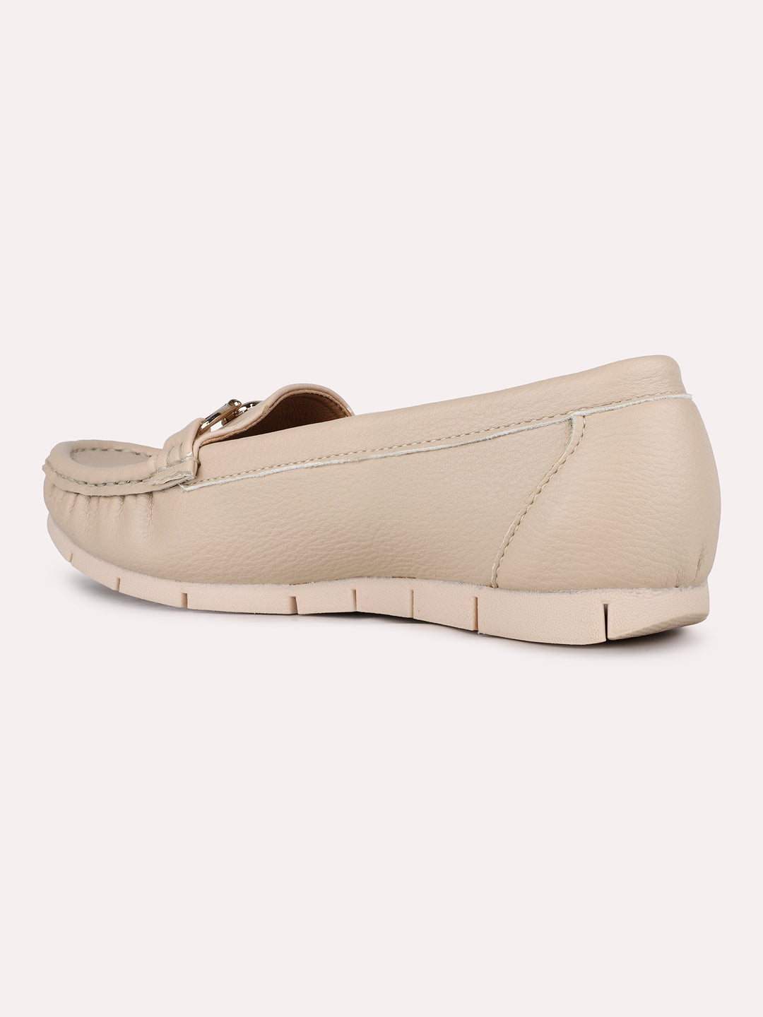 Women Beige Casual Solid Pattern Pointed Loafers