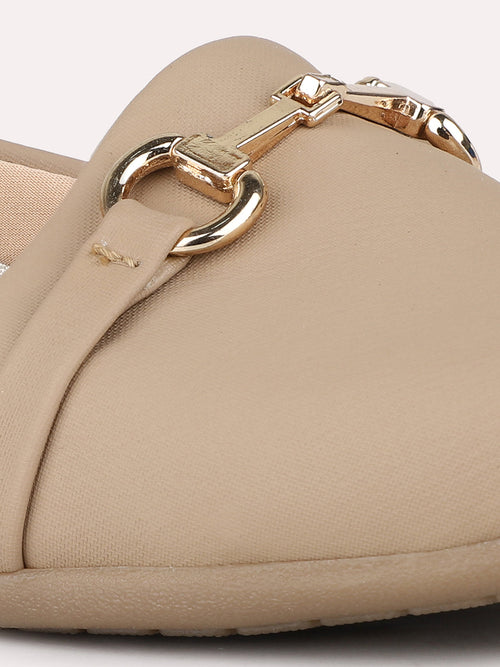 Women Beige Casual Solid Pointed Loafers