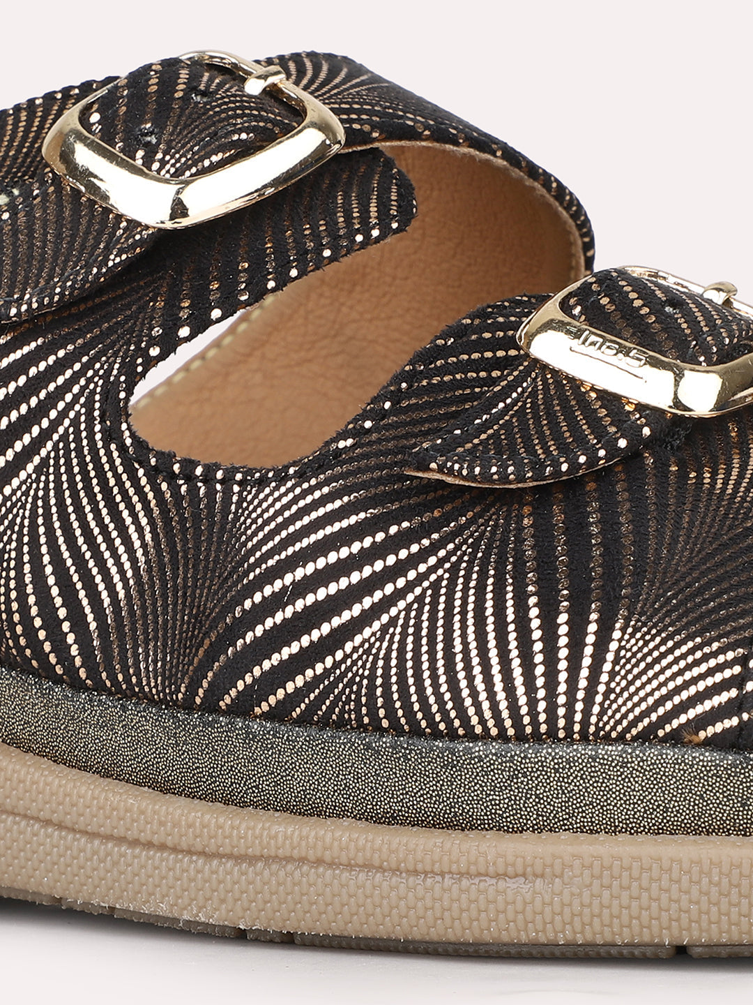 Women Golden Casual Printed Open Toe Slip-On Flat Sandals
