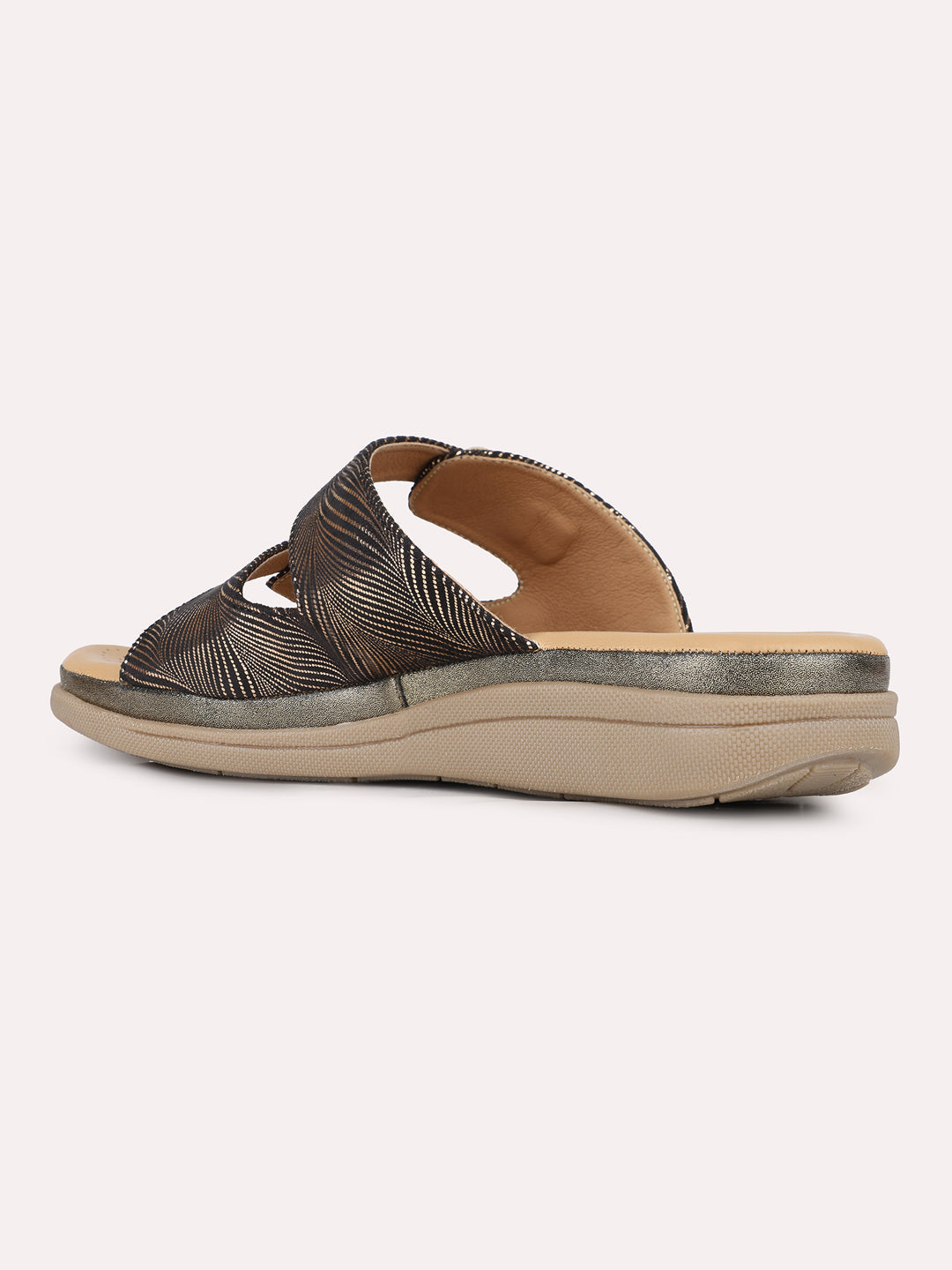 Women Golden Casual Printed Open Toe Slip-On Flat Sandals