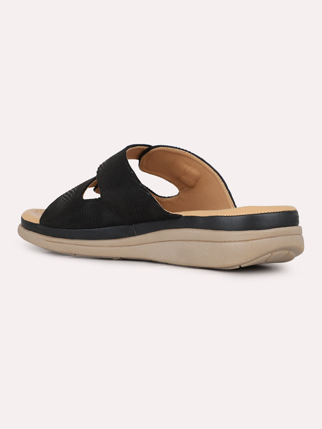 Women Black Casual Printed Open Toe Slip-On Flat Sandals
