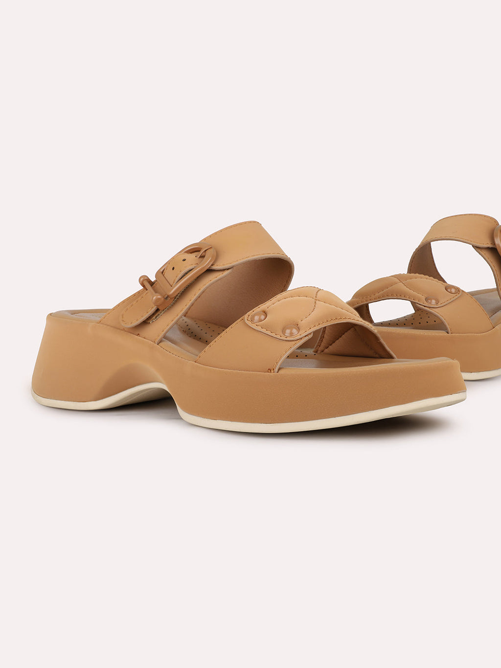 Women Tan Party Wear Solid Pointed Platform Heel Sandals