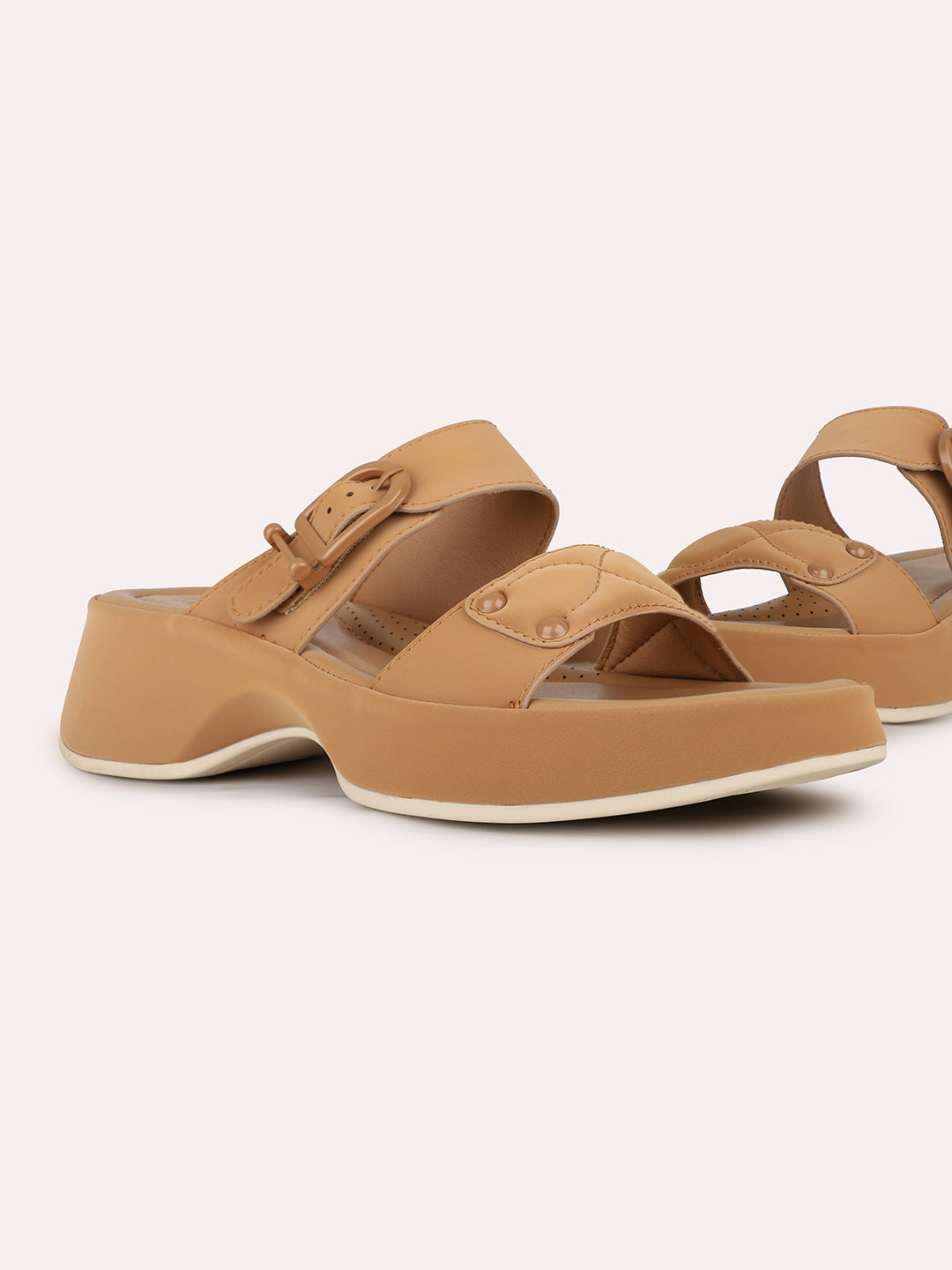 Women Tan Party Wear Solid Pointed Platform Heel Sandals