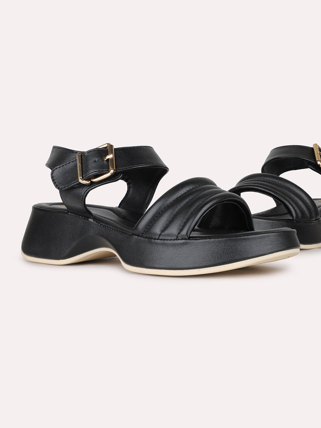 Women Black Party Wear Solid Pointed Platform Heel Sandals